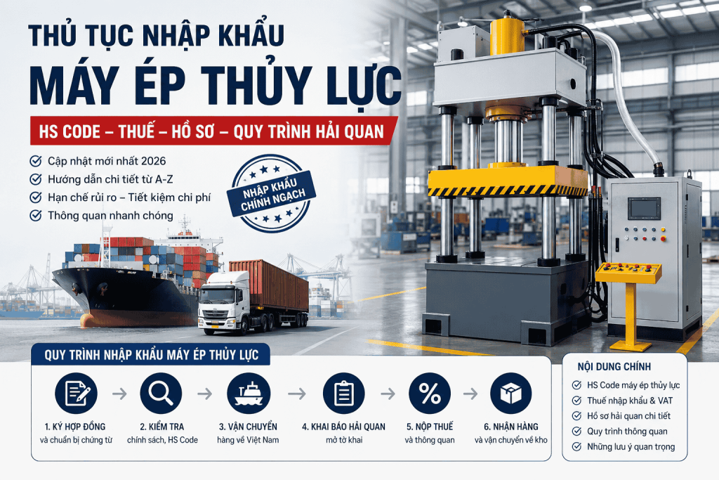 Thủ Tục Nhập Khẩu Máy Ép Thủy Lực Mới Nhất 2026 HS Code, Thuế, Hồ Sơ Và Quy Trình Hải Quan