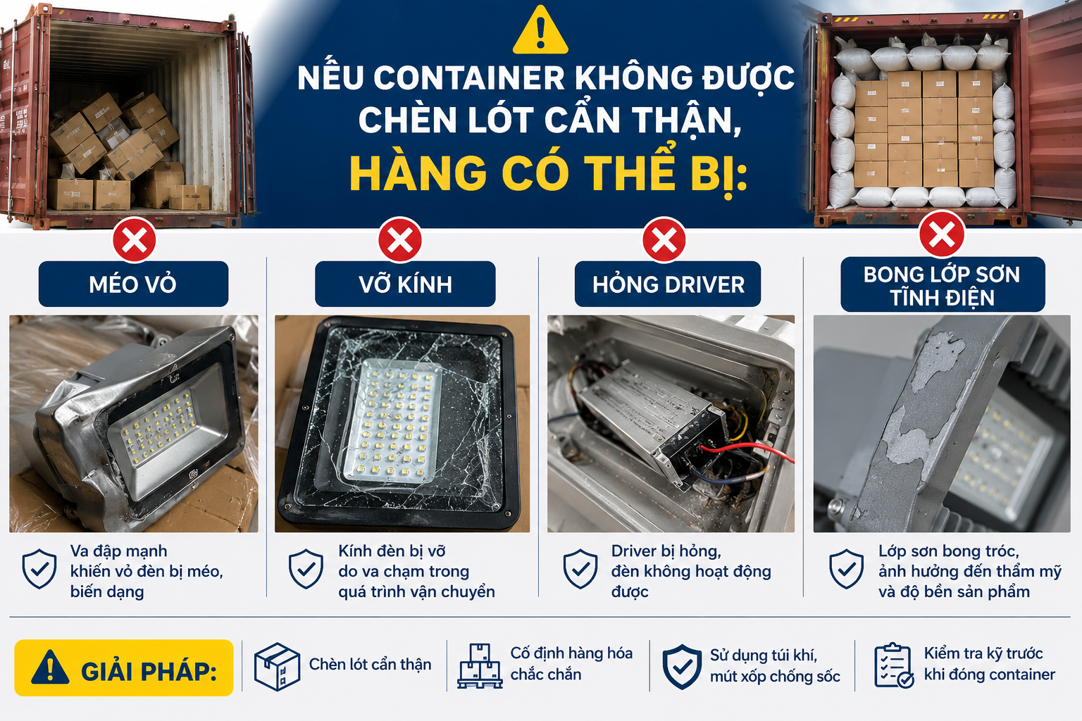Dễ hư hỏng khi vận chuyển đèn led