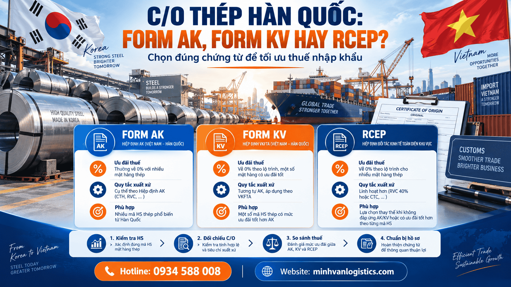 C/O thép Hàn Quốc: Form AK, Form KV hay RCEP?
