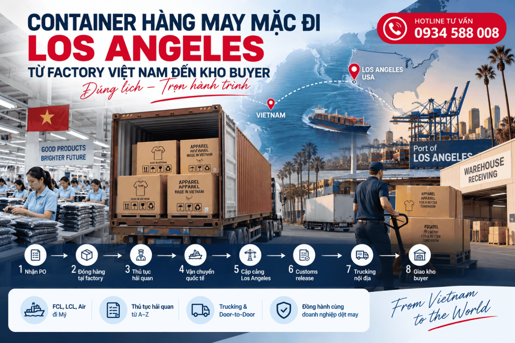 Container hàng may mặc đi Los Angeles
