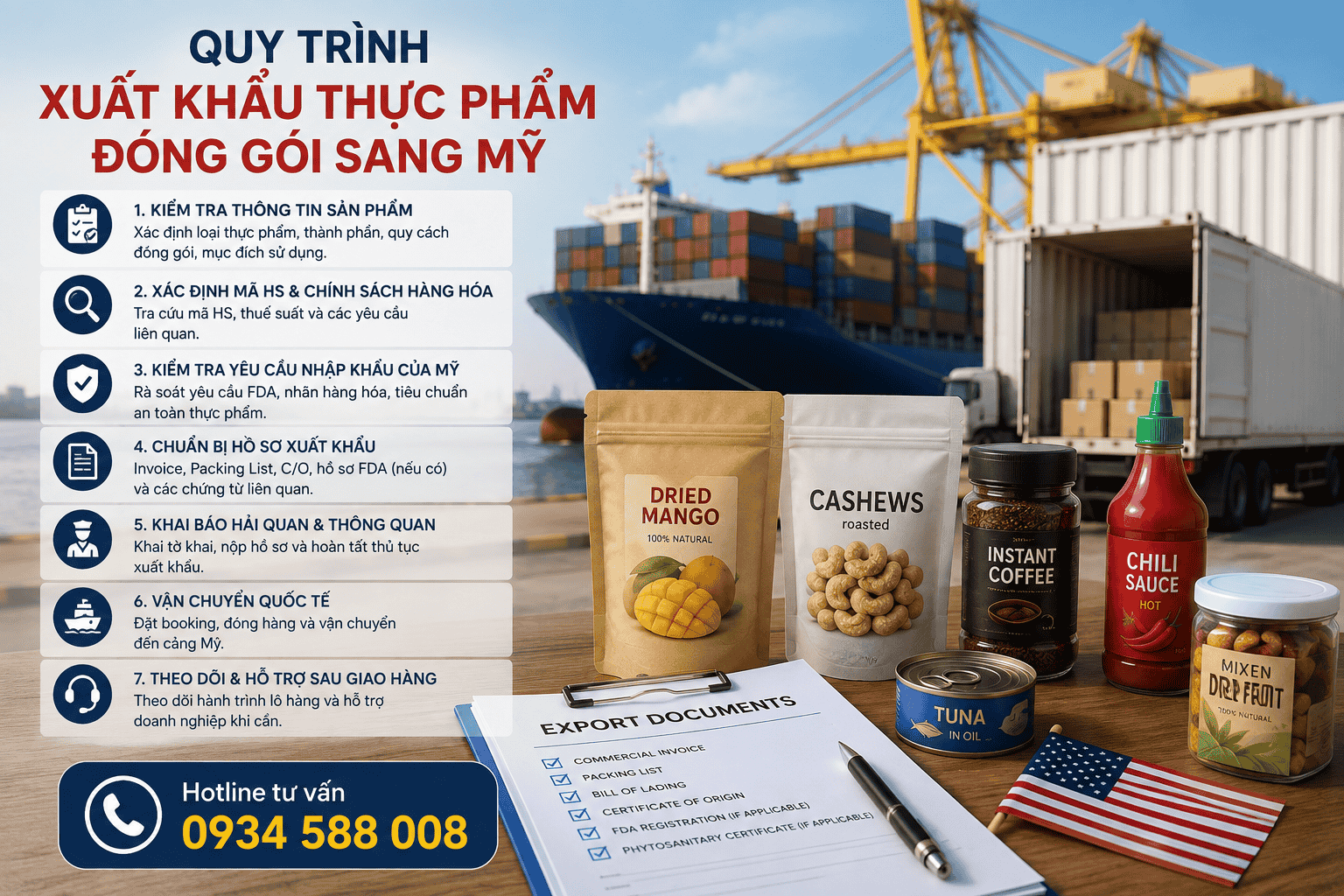 Quy trình xuất khẩu thực phẩm đóng gói sang Mỹ