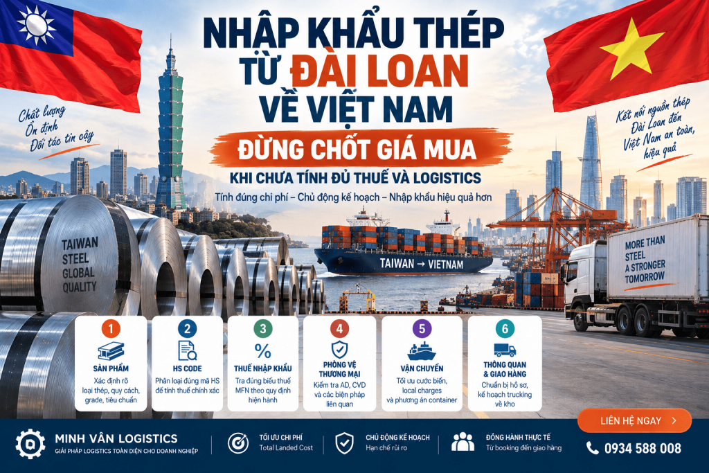 Nhập khẩu thép từ Đài Loan về Việt Nam
