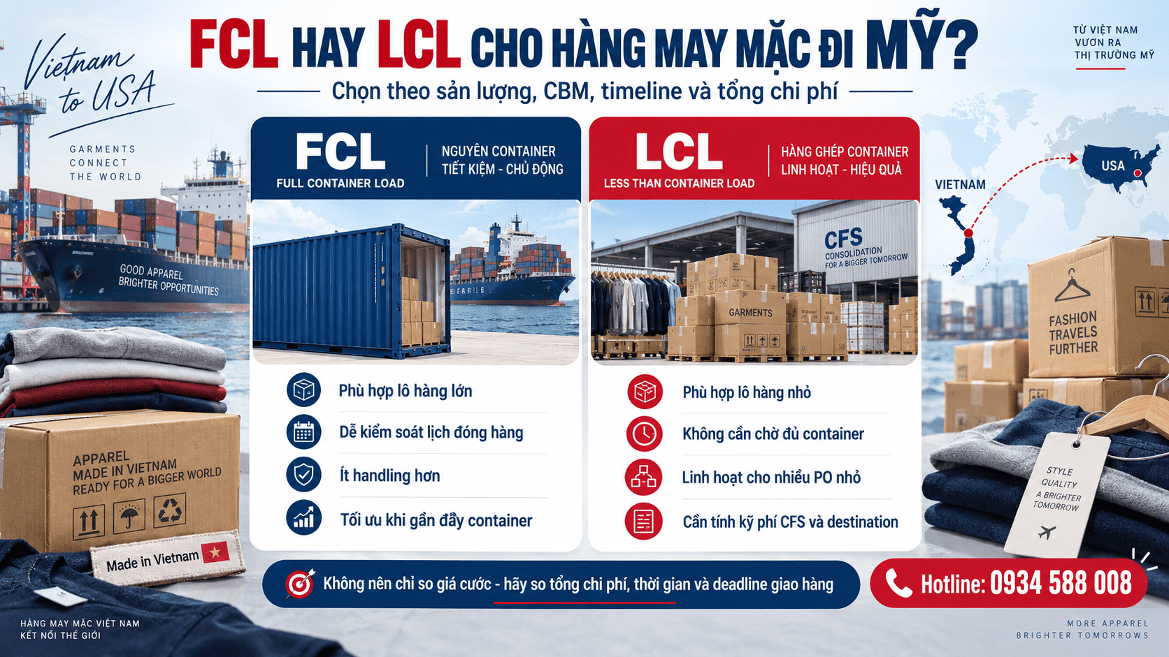 FCL hay LCL tiết kiệm hơn cho hàng may mặc?