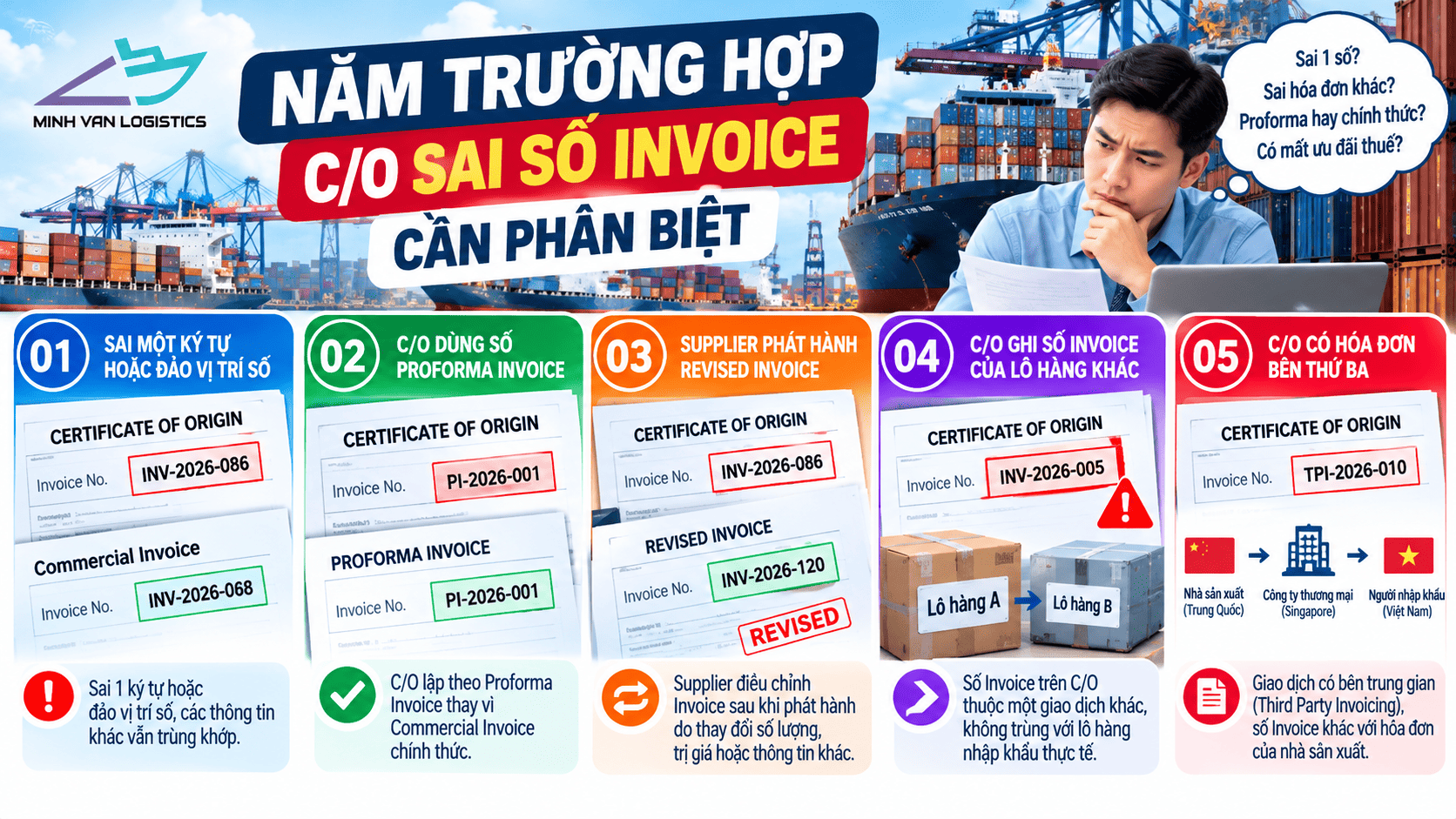 Năm trường hợp C/O sai số Invoice cần phân biệt