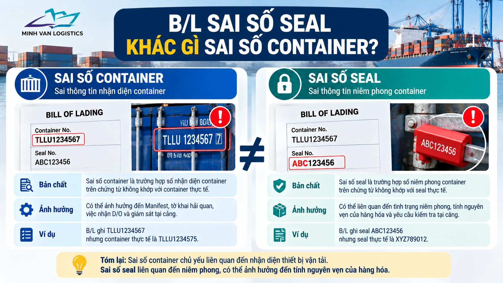 B/L sai số seal khác gì sai số container?