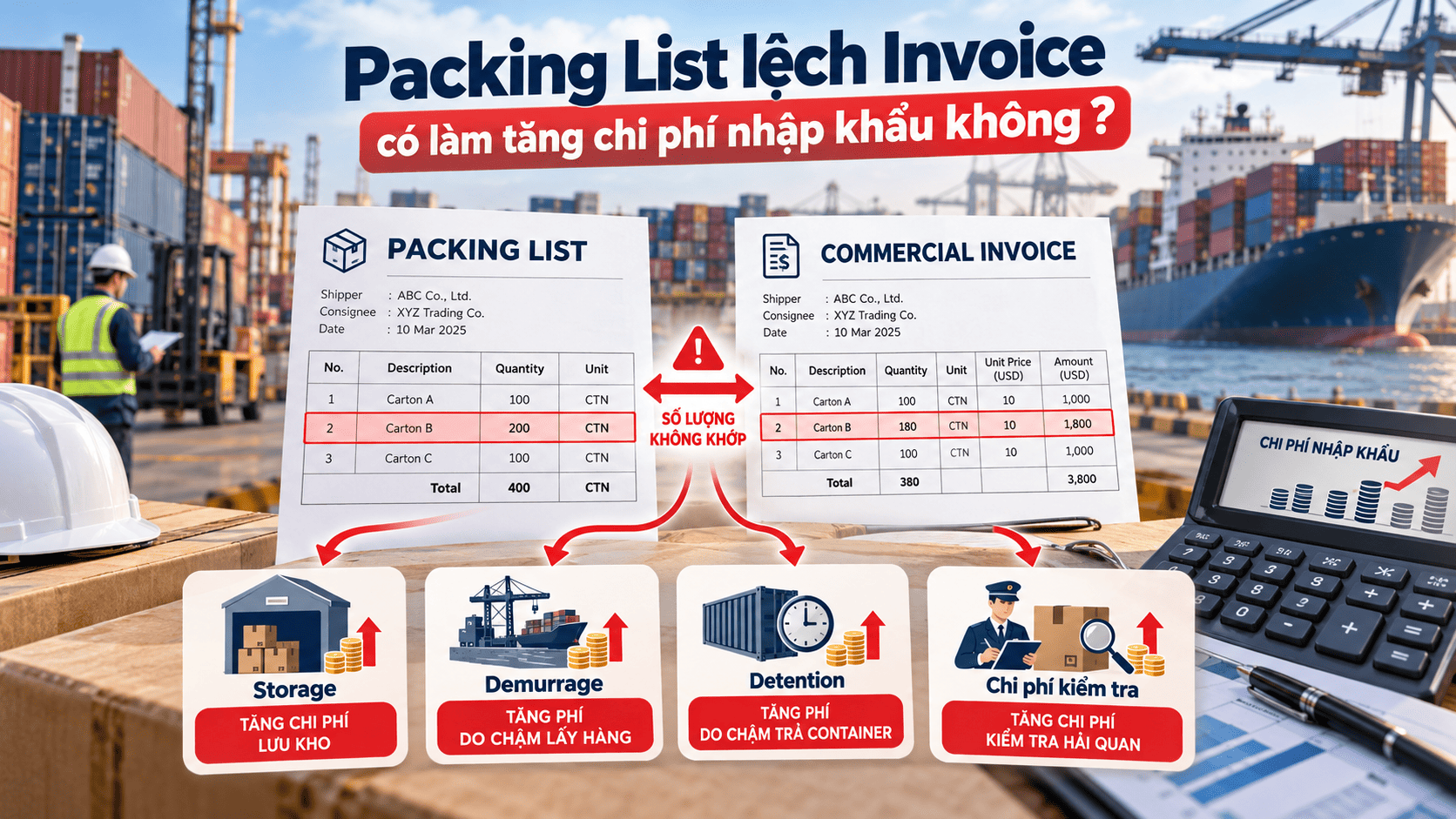 Packing List lệch Invoice có làm tăng chi phí nhập khẩu không?