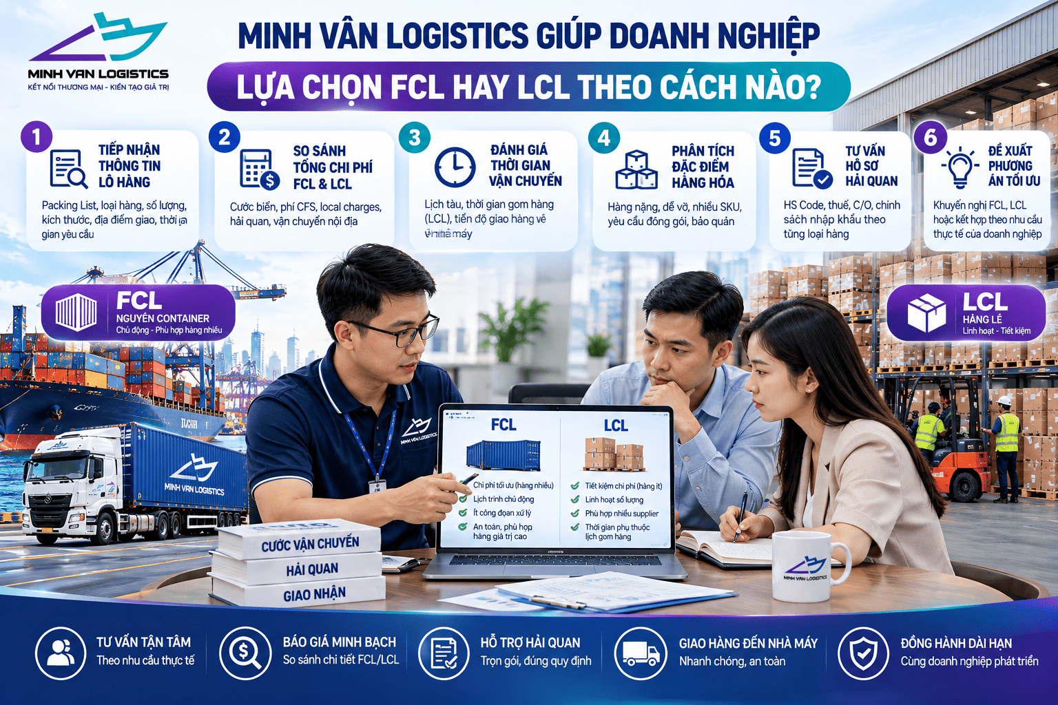 Minh Vân Logistics giúp doanh nghiệp lựa chọn FCL hay LCL theo cách nào?