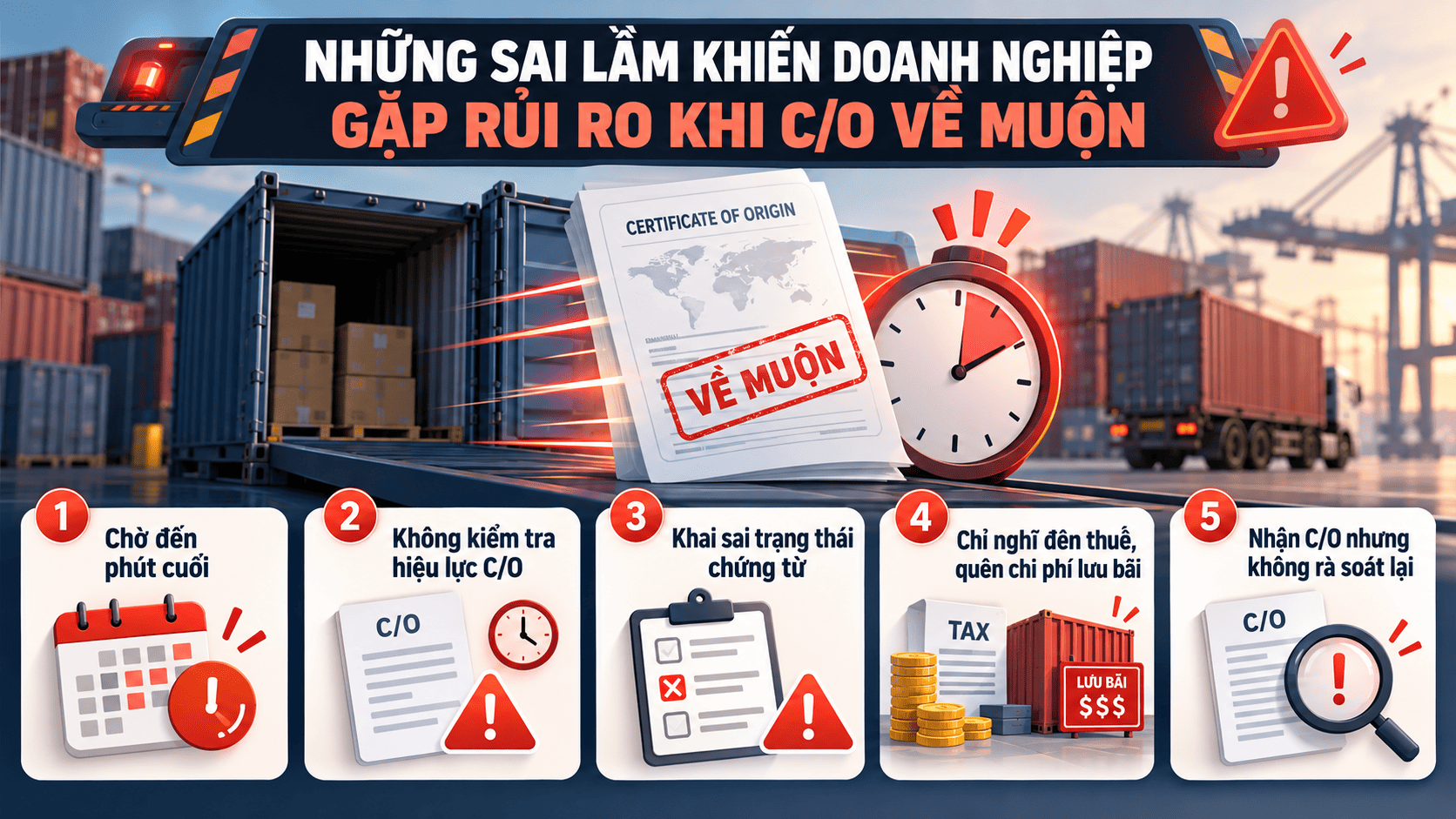 Những sai lầm khiến doanh nghiệp gặp rủi ro khi C/O về muộn