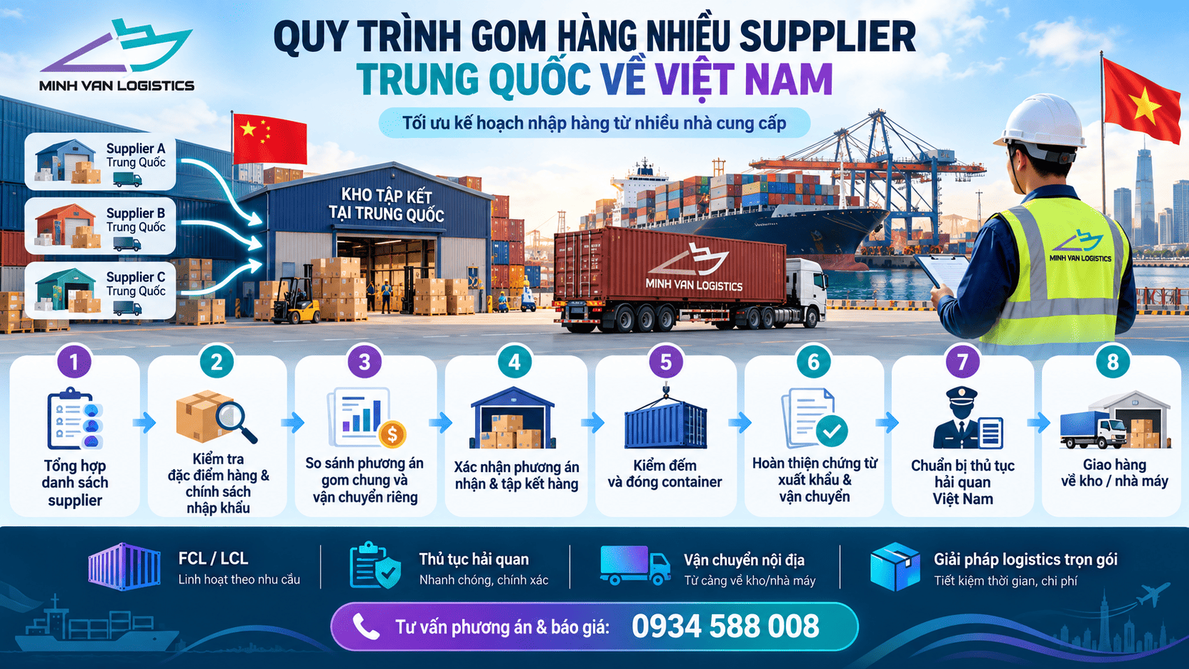 Quy trình gom hàng nhiều supplier Trung Quốc về Việt Nam