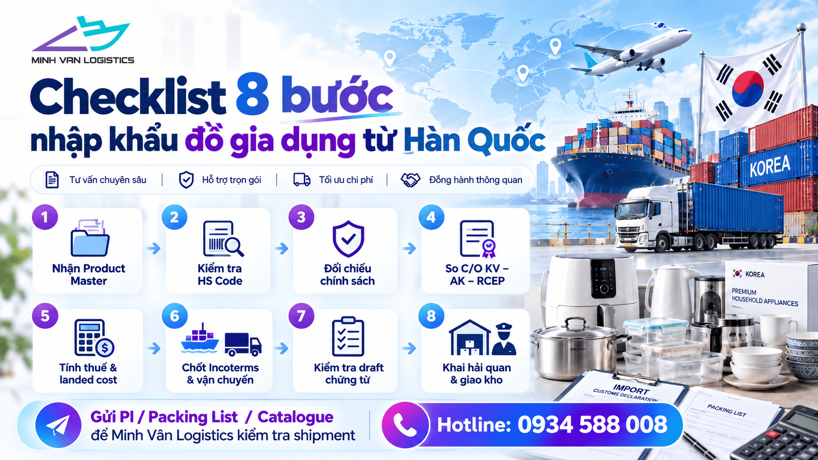 Checklist 8 bước nhập khẩu đồ gia dụng từ Hàn Quốc
