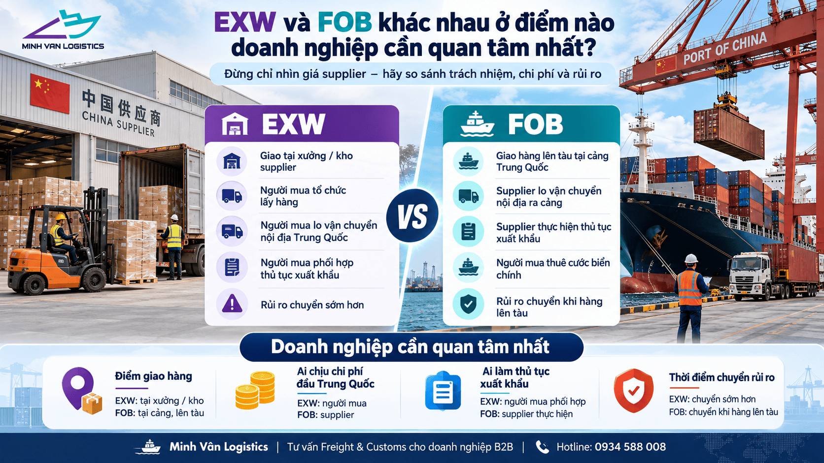 EXW và FOB khác nhau ở điểm nào doanh nghiệp cần quan tâm nhất?