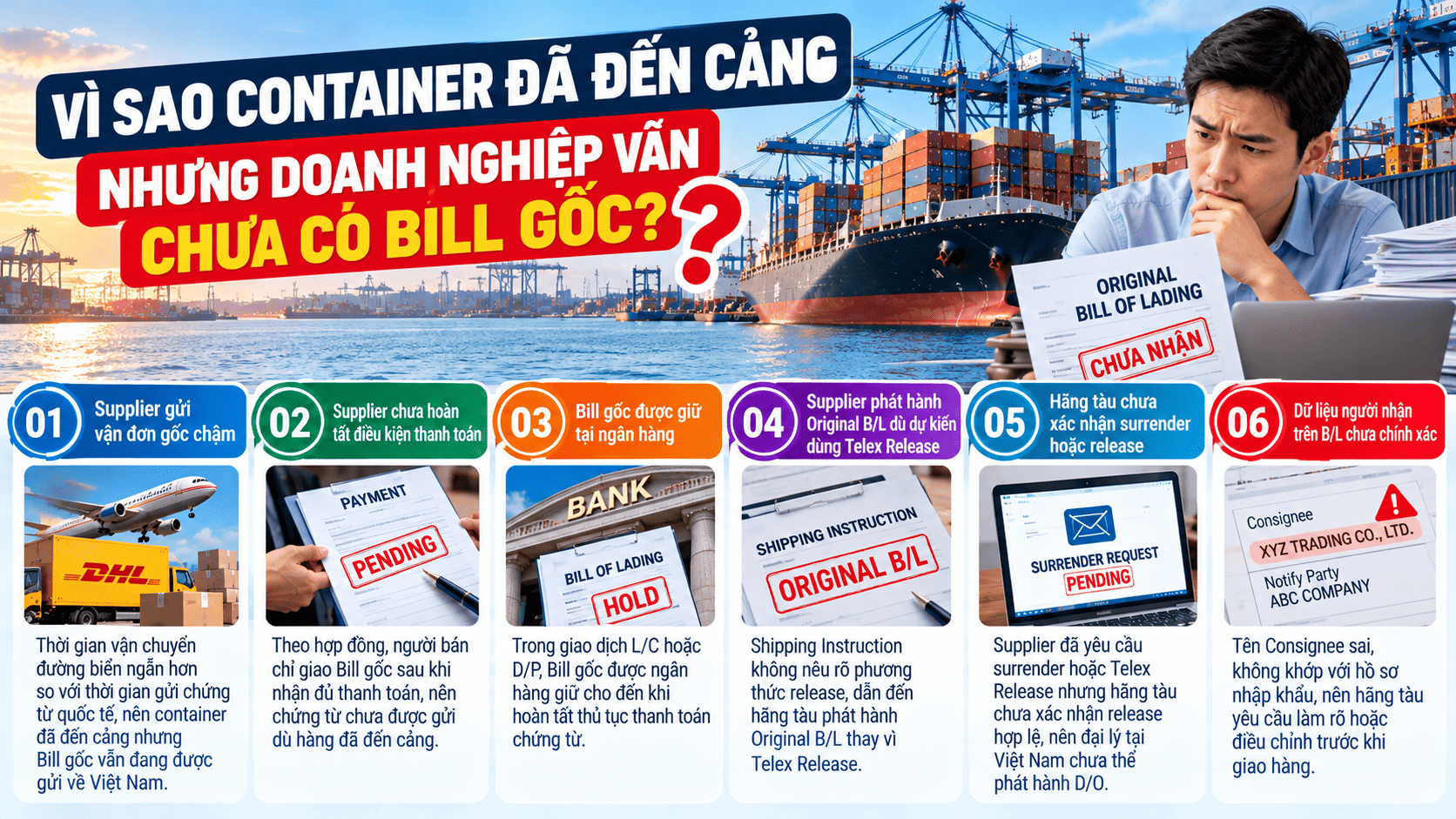 Vì sao container đã đến cảng nhưng doanh nghiệp vẫn chưa có Bill gốc?