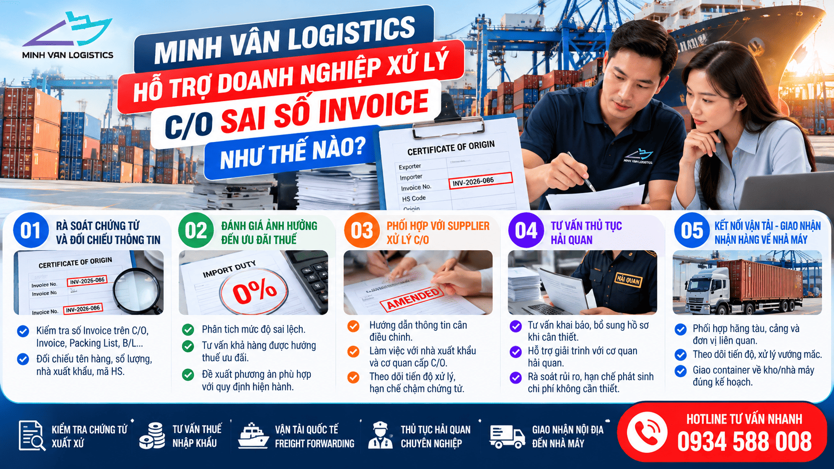 Minh Vân Logistics hỗ trợ doanh nghiệp xử lý C/O sai số Invoice như thế nào?
