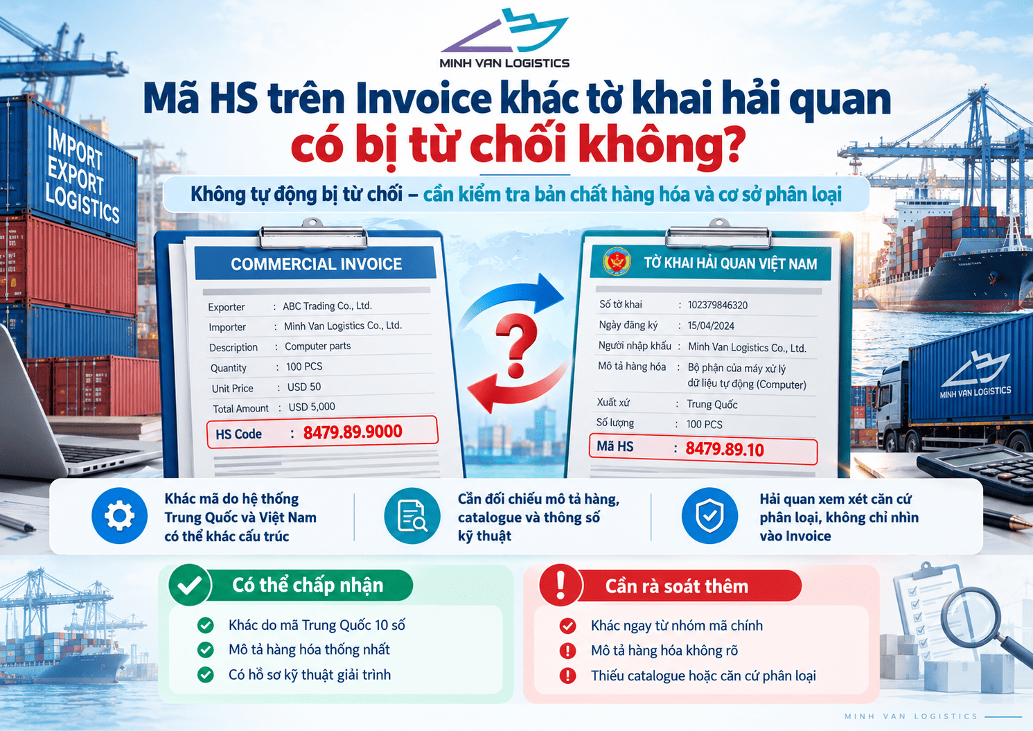 Mã HS trên Invoice khác tờ khai hải quan có bị từ chối không?