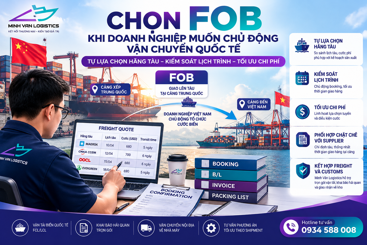 Chọn FOB khi doanh nghiệp muốn chủ động vận chuyển quốc tế