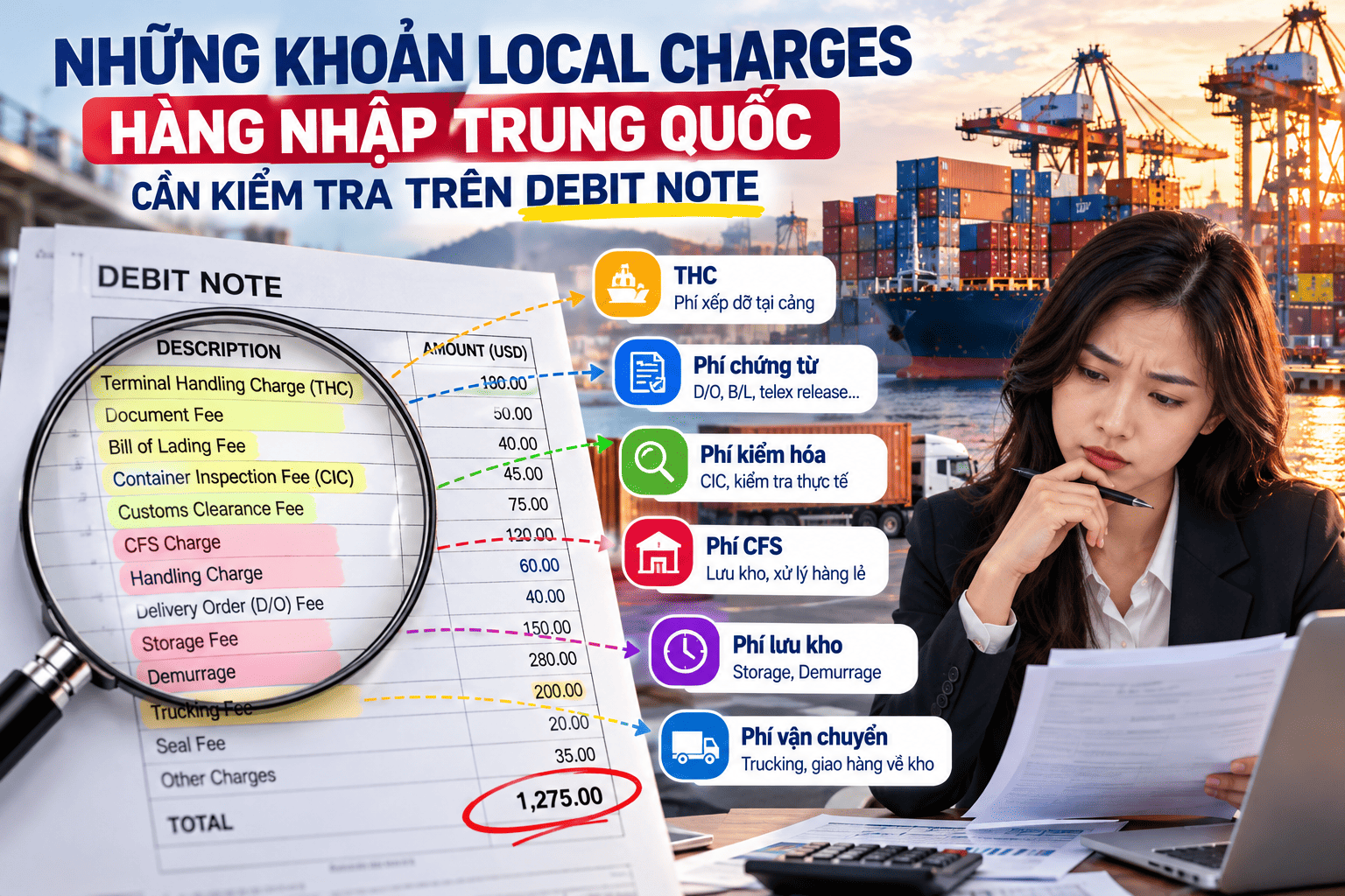 Những khoản Local Charges hàng nhập Trung Quốc cần kiểm tra trên Debit Note