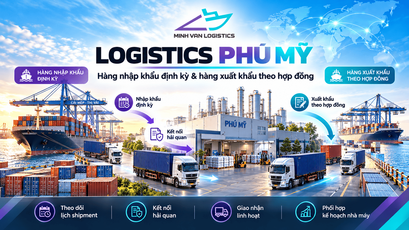 Logistics Phú Mỹ cho hàng nhập khẩu định kỳ và hàng xuất khẩu theo hợp đồng
