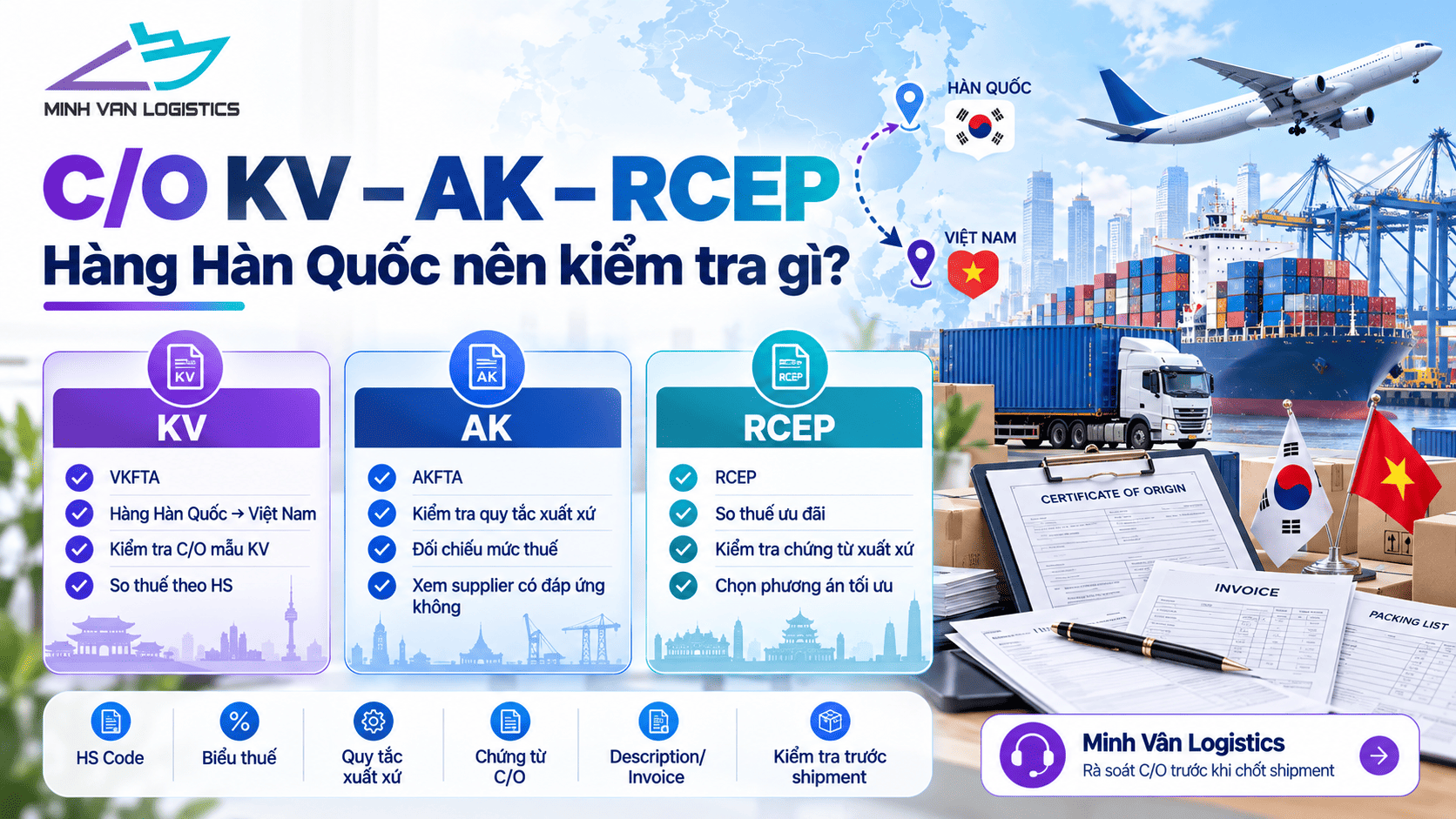 C/O KV – AK – RCEP: hàng Hàn Quốc nên kiểm tra gì?