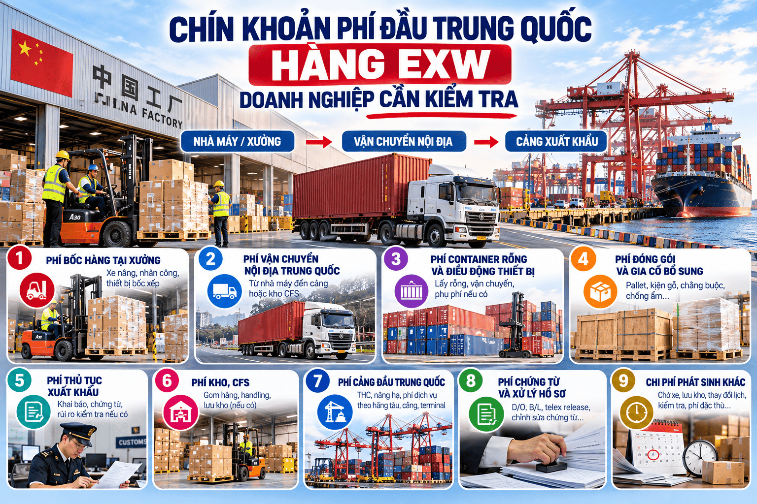 Chín khoản phí đầu Trung Quốc hàng EXW doanh nghiệp cần kiểm tra