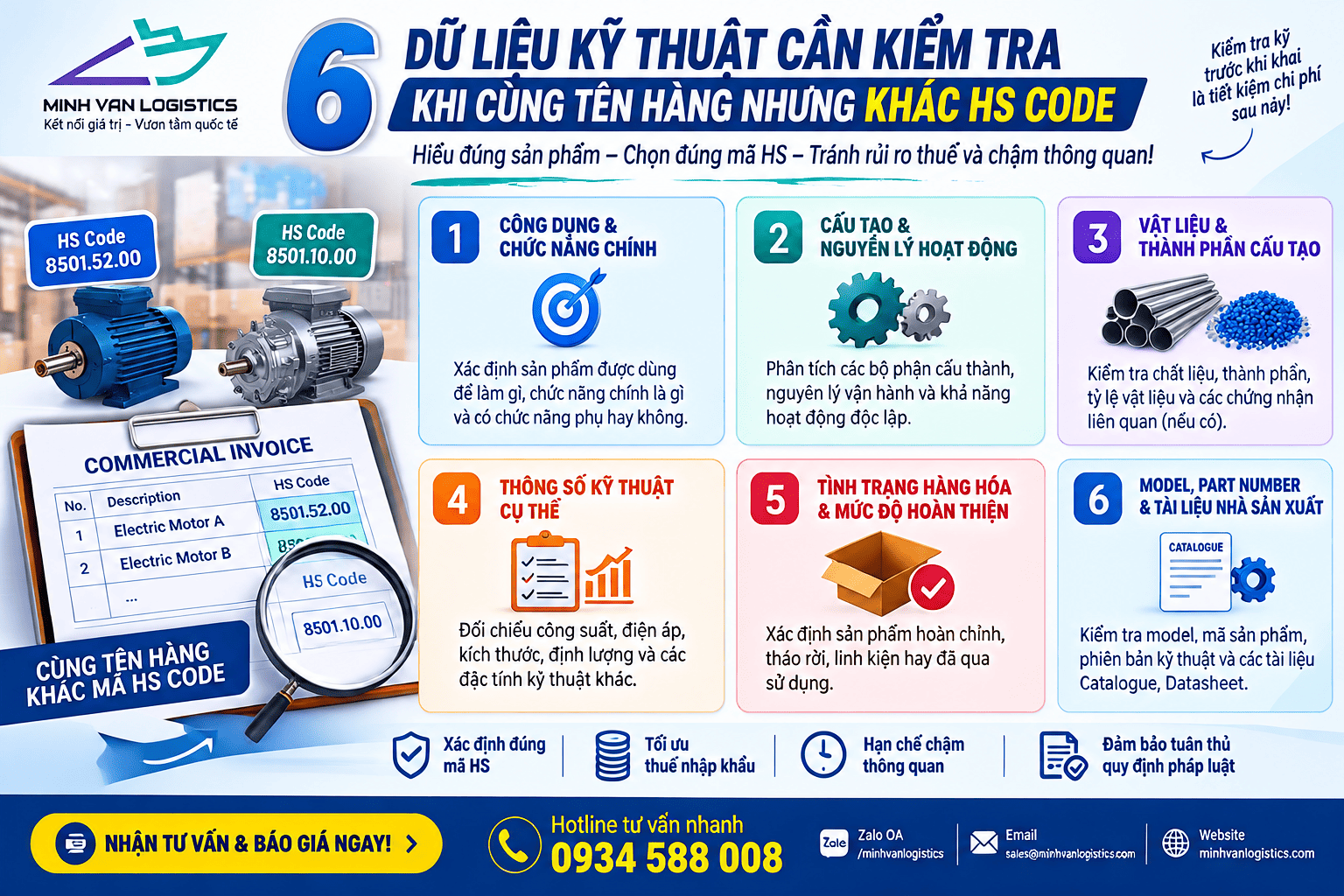Sáu dữ liệu kỹ thuật cần kiểm tra khi cùng tên hàng nhưng khác HS Code