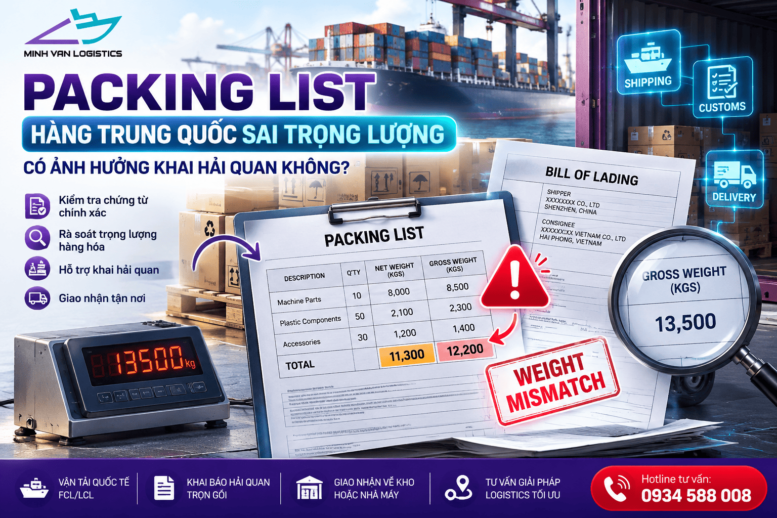 Packing List Hàng Trung Quốc Sai Trọng Lượng
