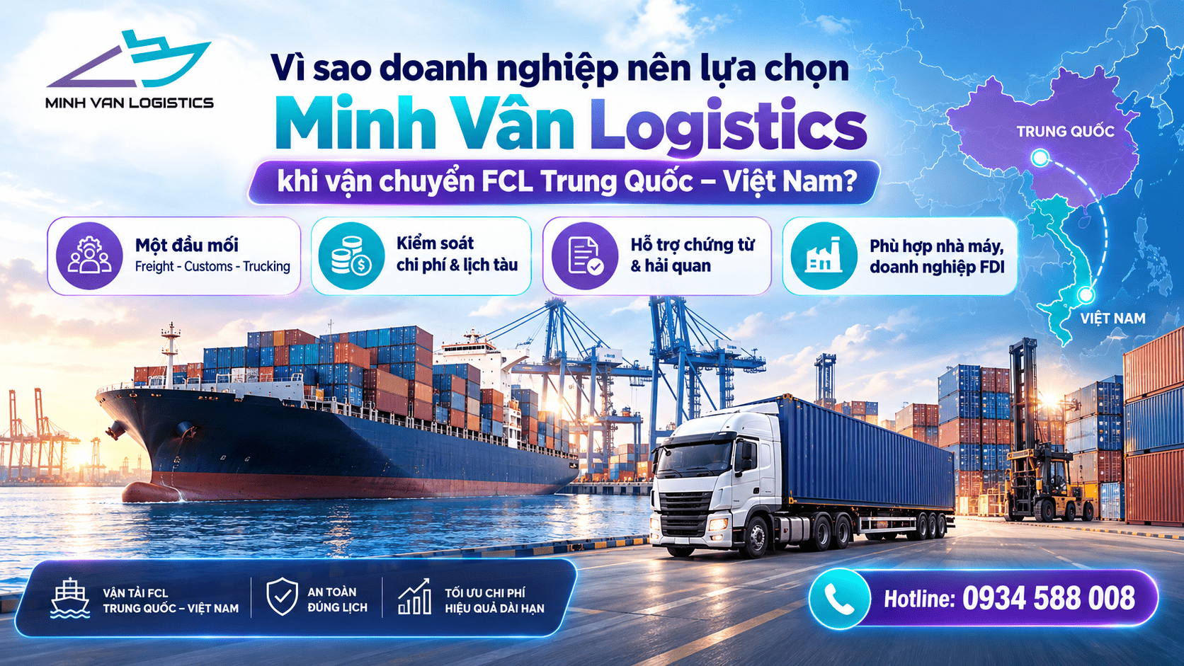 Vì sao doanh nghiệp nên lựa chọn Minh Vân Logistics khi vận chuyển FCL Trung Quốc – Việt Nam?