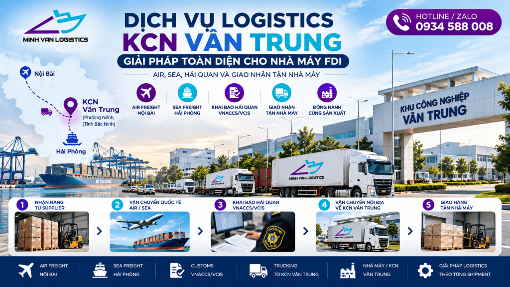 Dịch Vụ Logistics KCN Vân Trung 2026: 7 Giải Pháp Air, Sea & Customs Cho Nhà Máy FDI