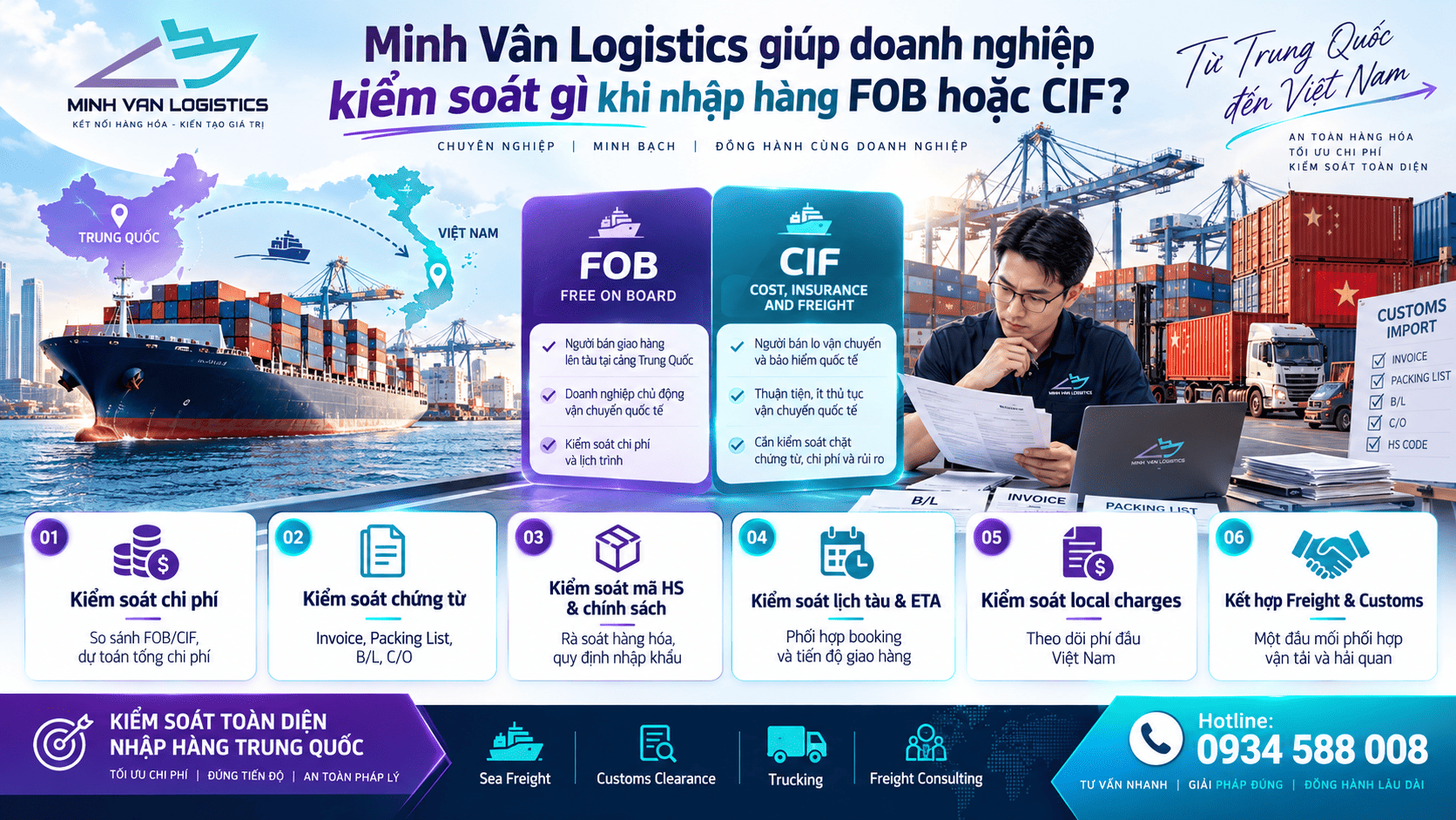 Minh Vân Logistics giúp doanh nghiệp kiểm soát gì khi nhập hàng FOB hoặc CIF?