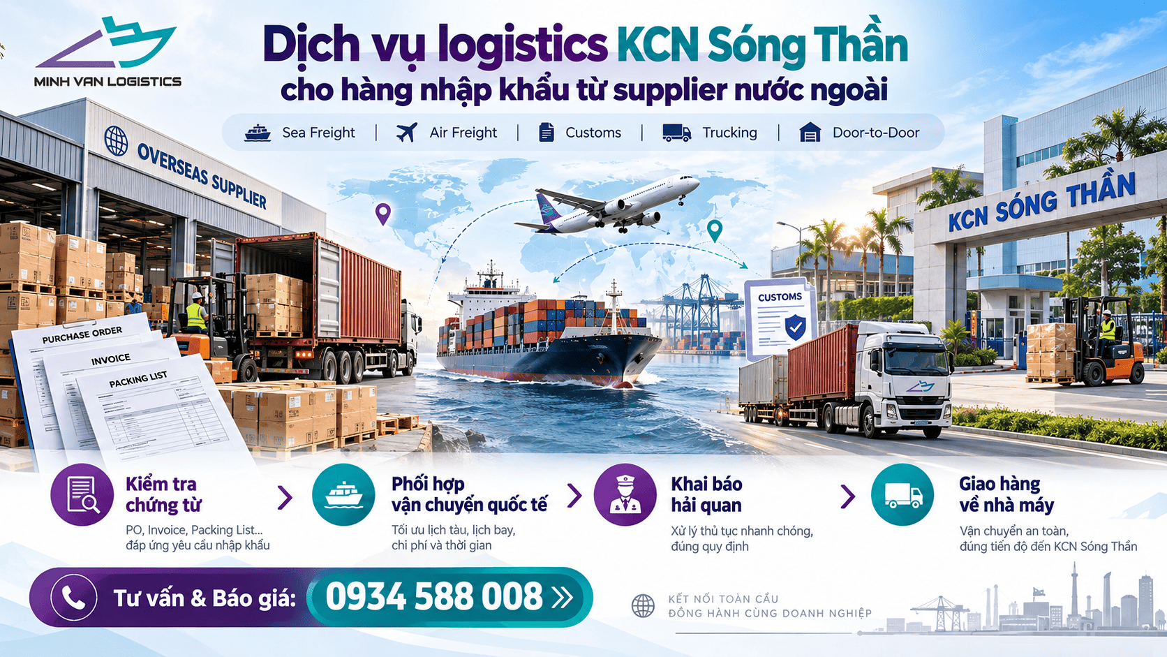Dịch vụ logistics KCN Sóng Thần cho hàng nhập khẩu từ supplier nước ngoài