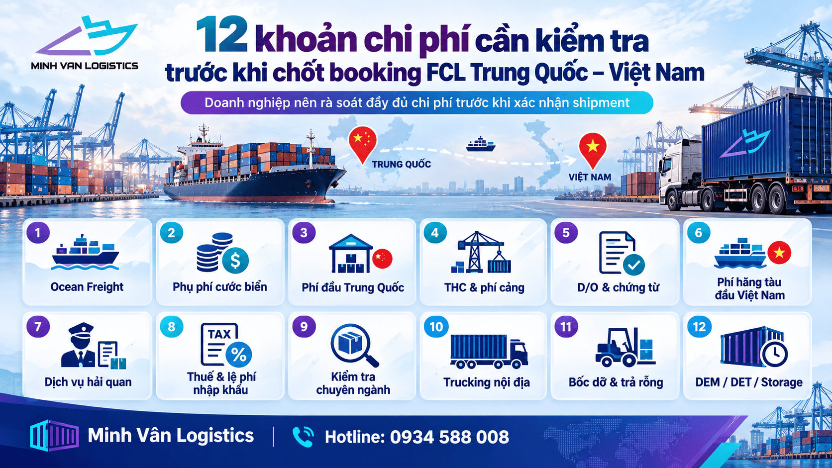 12 khoản chi phí cần kiểm tra trước khi chốt booking FCL Trung Quốc – Việt Nam