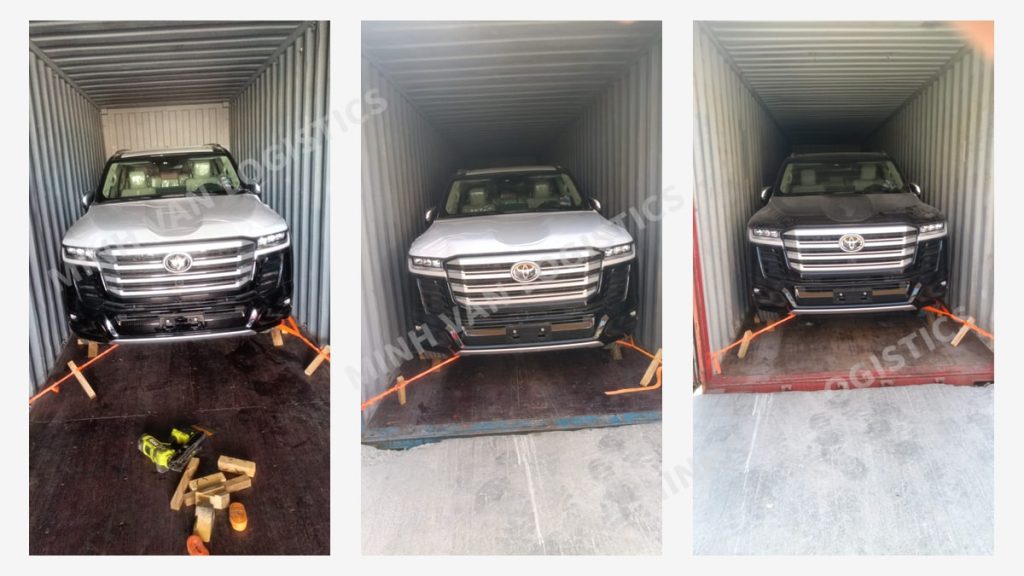 Lô xe Toyota Land Cruiser trong case study nhập khẩu ô tô từ Dubai của Minh Vân Logistics.